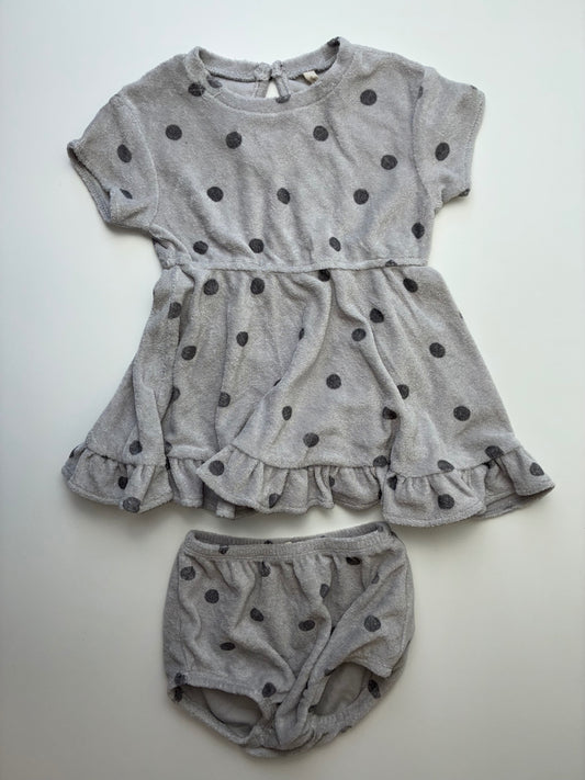 Quincy Mae Dress - Gray Polka Dot Terry + Bloomers | size 18 - 24 Months