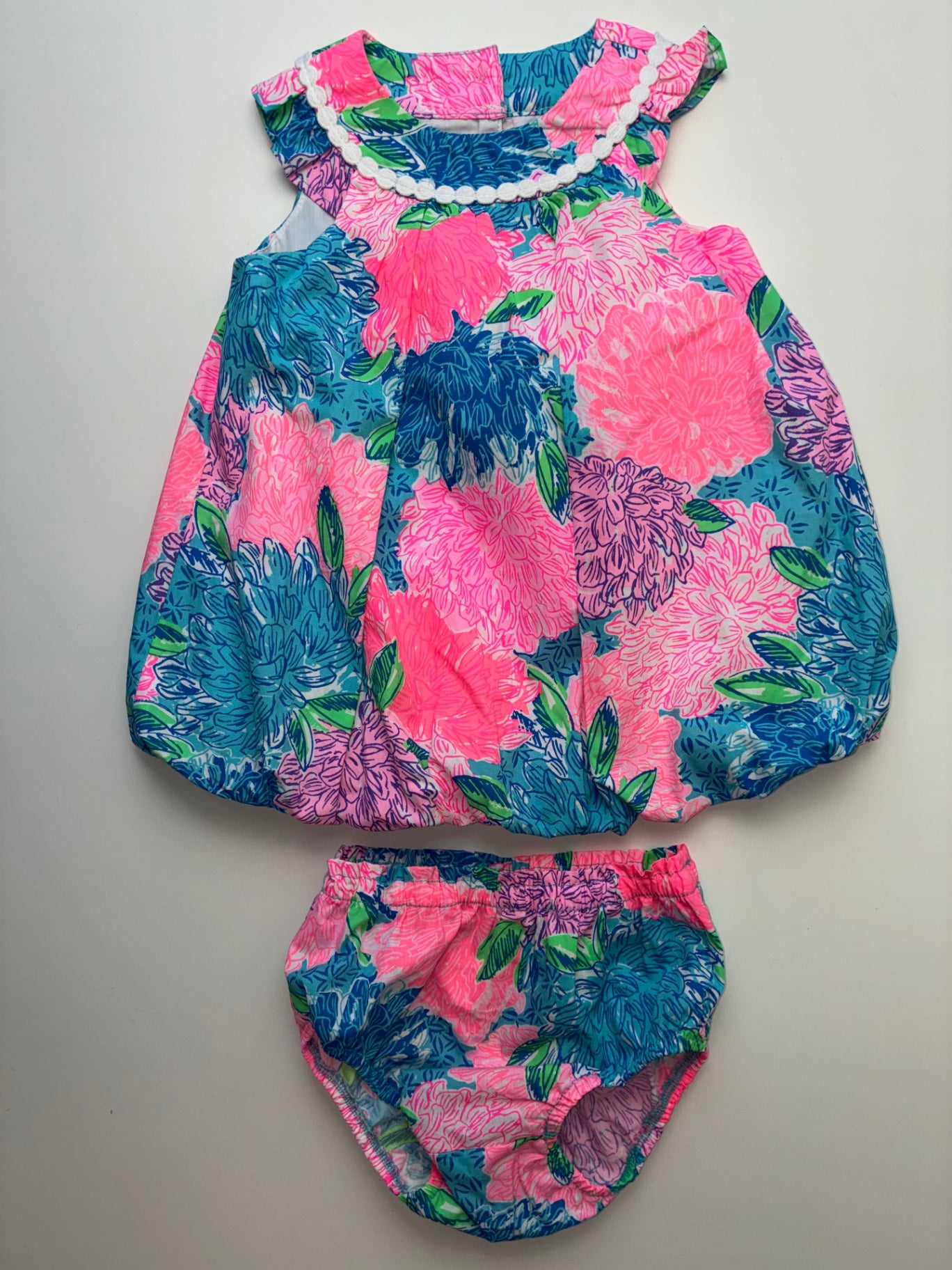 Lilly Pulitzer Dress - Multicolor Bubble Hem Floral + Bloomers | size 12 - 18 Months