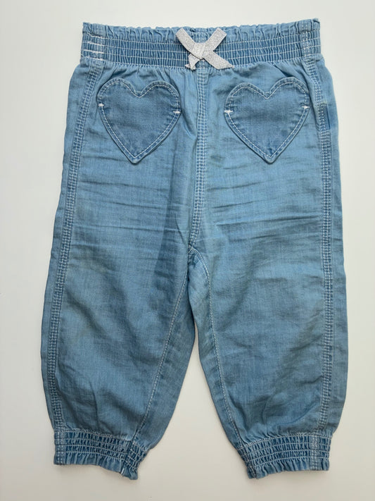 Hatley Pants - Blue Chambray Jogger + Heart Pockets | size 12 - 18 Months