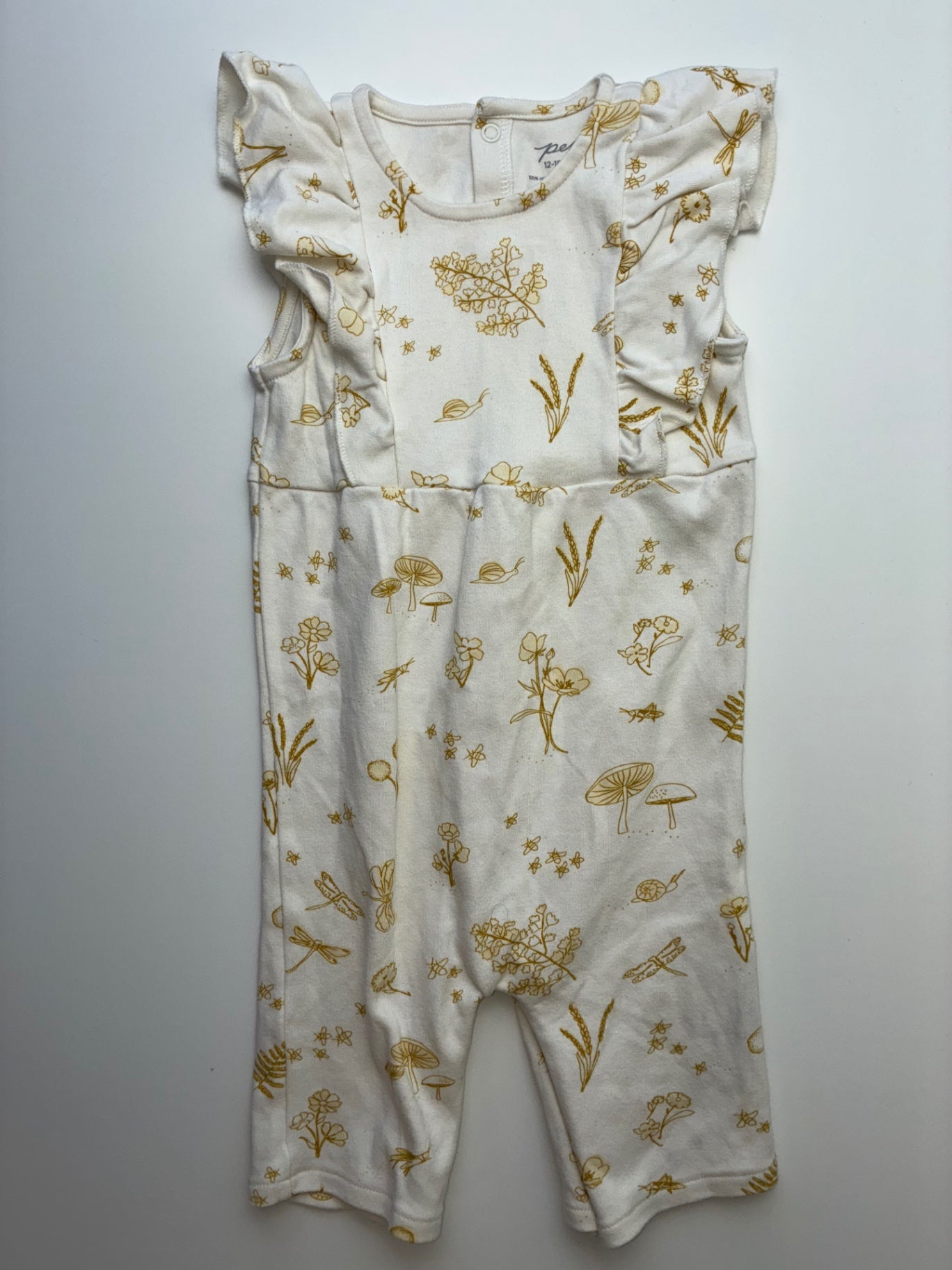 Pehr Onesie - Cream Flowers + Snails Romper | size 12 - 18 Months