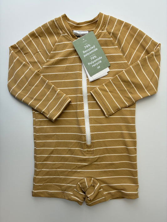 H&M Swimsuit - Tan Striped Rashguard One Piece | size 18 Months