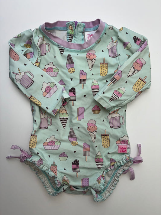 Ruffle Butts Swimsuit - Green Ice Cream Rashguard Suit | size 12 - 18 months