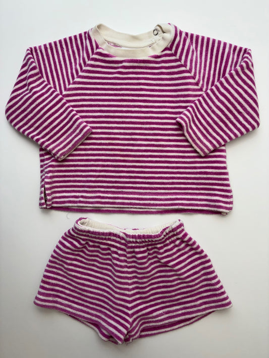 Molo 2 Piece Ensemble - Purple Striped Terry Long Sleeve + Shorts | size 18 Months