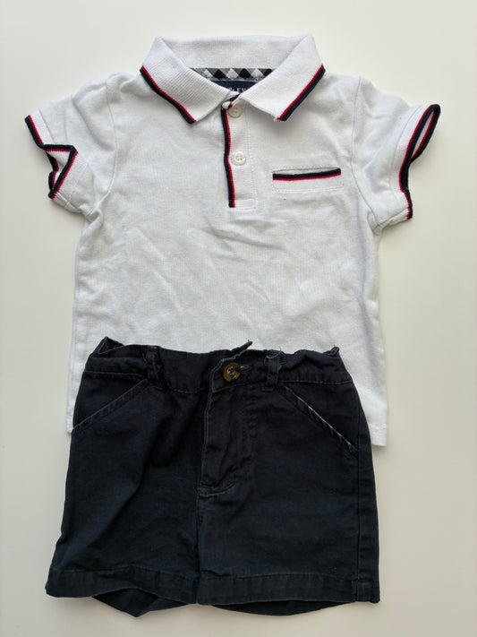 Andy & Evan 2 Piece Ensemble - Navy Polo + Shorts | size 9 - 12 Months