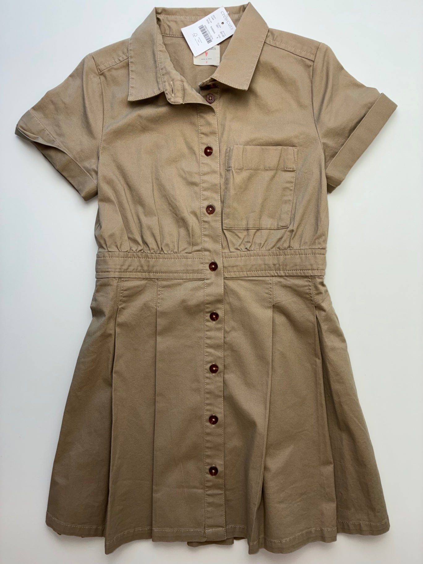Crewcuts Dress - Tan Button Up Pleated | size 8