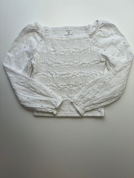 Abercrombie Kids Shirt - White Eyelet + Smocked | size 9/10