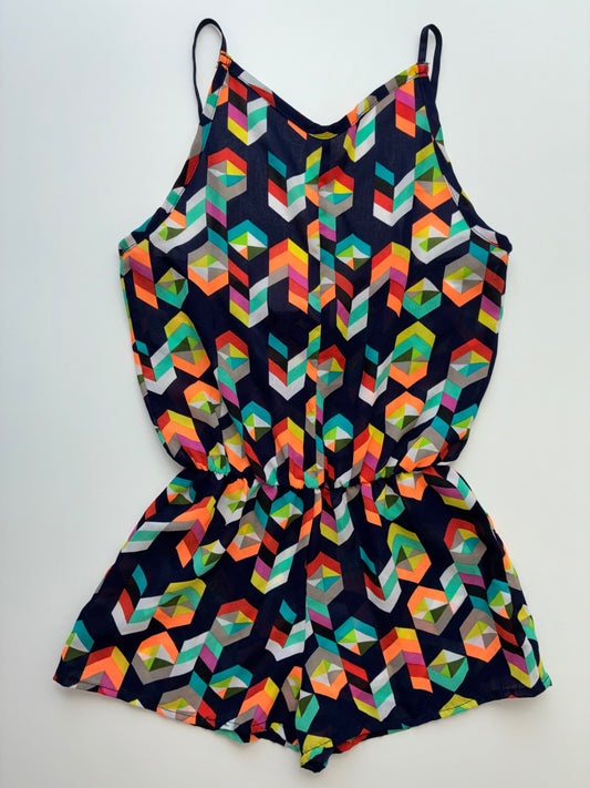 Play Six Romper - Multicolor Geometric Pattern Sheer | size 14