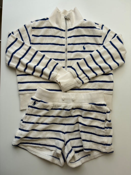 Polo 2 Piece Ensemble - Blue Terry Shorts + Sweatshirt | size 7