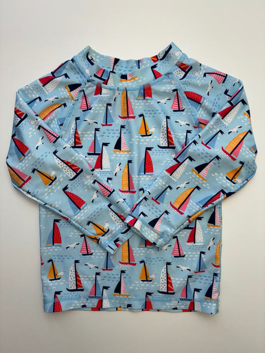 Lucky 7 Inc Swimsuit - Blue Sailboat Rashguard | size 3T/4T