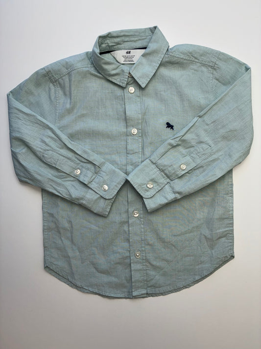 H&M Shirt - Green Solid Button Up | size 4T
