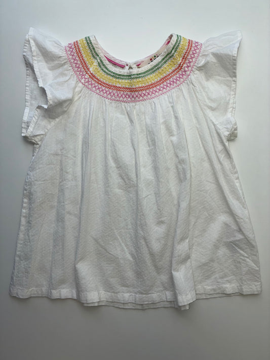 Mini Boden Shirt - White Smocked Flutter Sleeve Blouse | size 7/8