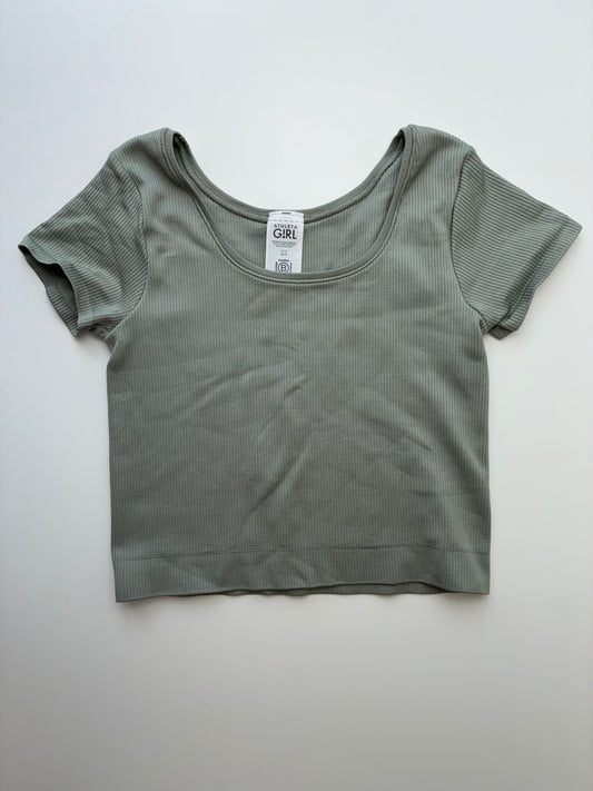 Athleta Girl Shirt - Green Ribbed Scoop Neck Crop | size 12