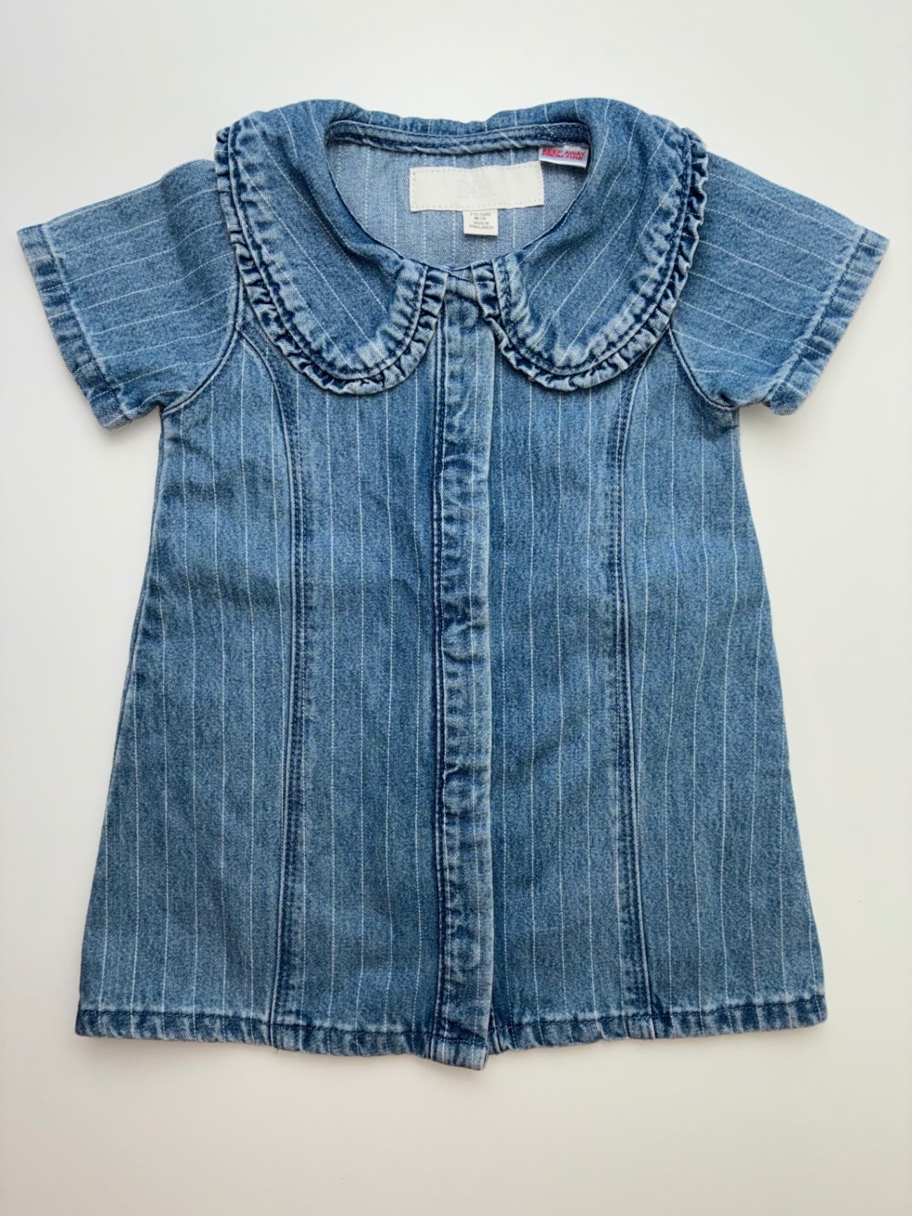 Zara Dress - Blue Striped Denim w/ Peter Pan Collar | size 18 Months