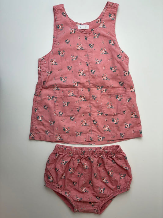 Angel Dear Dress - Pink Floral Corduroy + Bloomers | size 18 - 24 Months