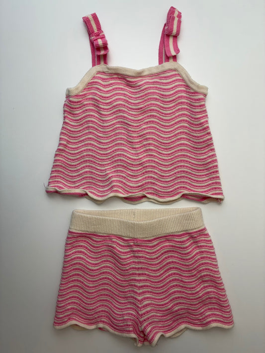 Janie and Jack 2 Piece Ensemble - Pink Knit Striped Tank Top + Shorts | size 2T