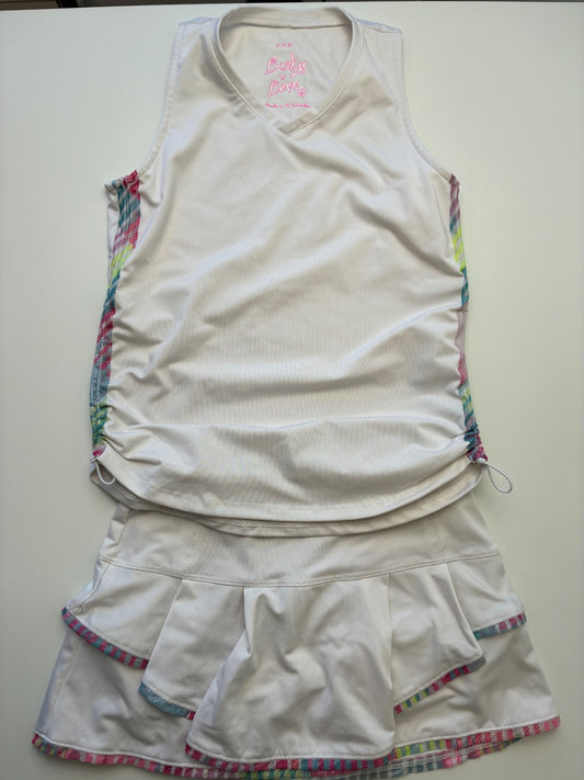 Lucky in Love 2 Piece Ensemble - White Tennis Tank + Skort | size 7/8