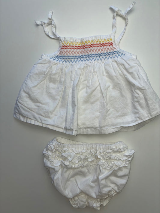 Janie and Jack 2 Piece Ensemble - White Smocked Top + Bloomers | size 3 - 6 Months