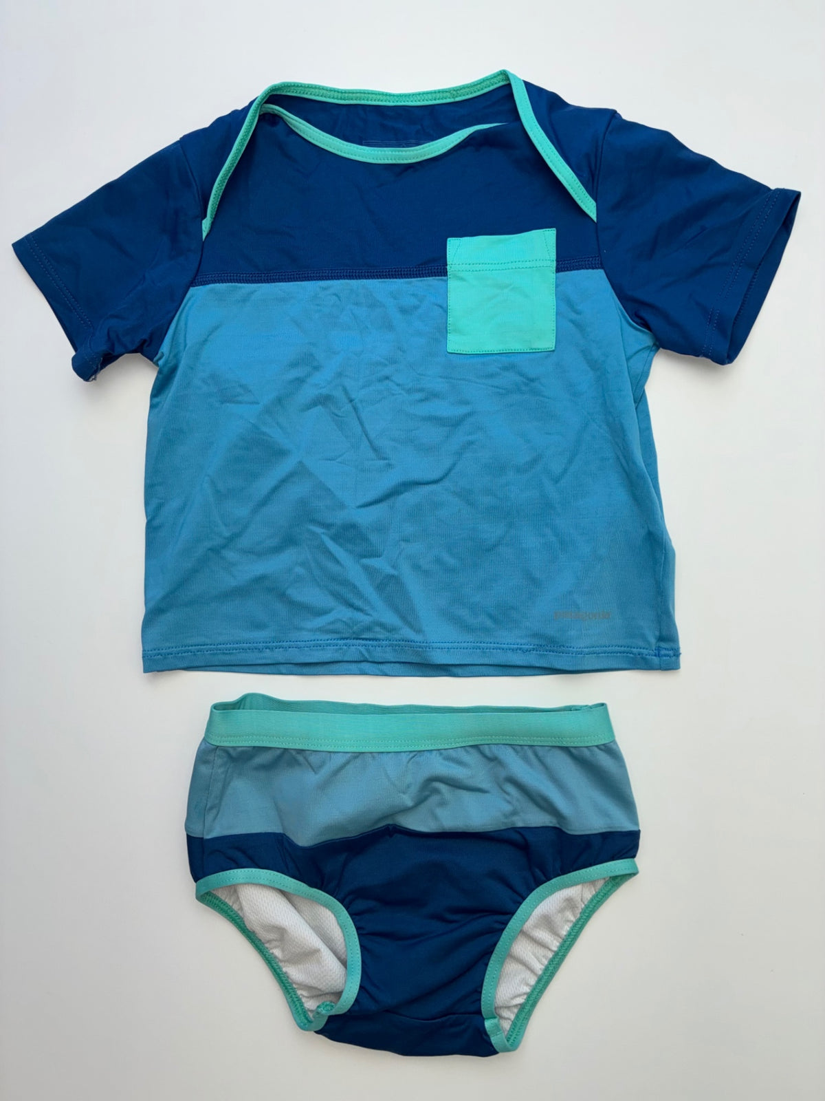 Patagonia Swimsuit - Blue Short Sleeve Rashguard + Bottoms | size 18 - 24 Months