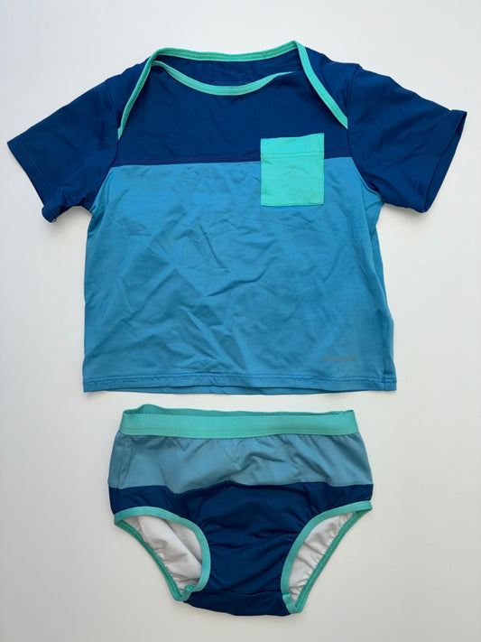 Patagonia Swimsuit - Blue Short Sleeve Rashguard + Bottoms | size 18 - 24 Months