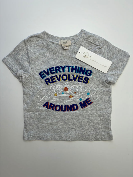 Peek T-Shirt - Gray Solar System Graphic | size 12 - 18 Months