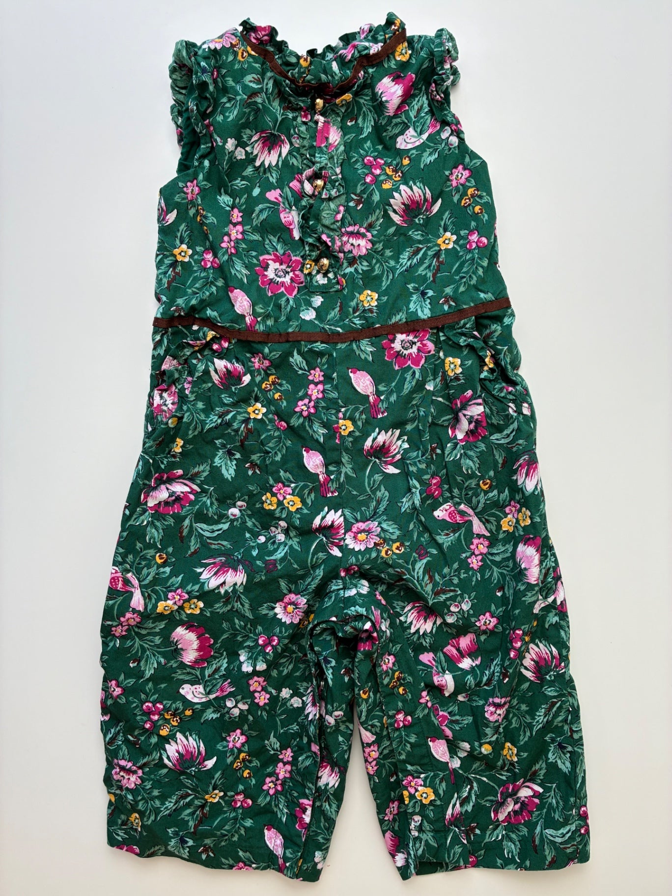 Janie and Jack Jumpsuit - Green Floral Sleeveless | size 18 - 24 Months