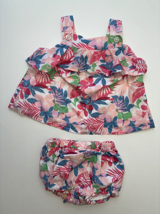 Janie and Jack 2 Piece Ensemble - Pink Floral Top + Bloomers | size 0 - 3 Months
