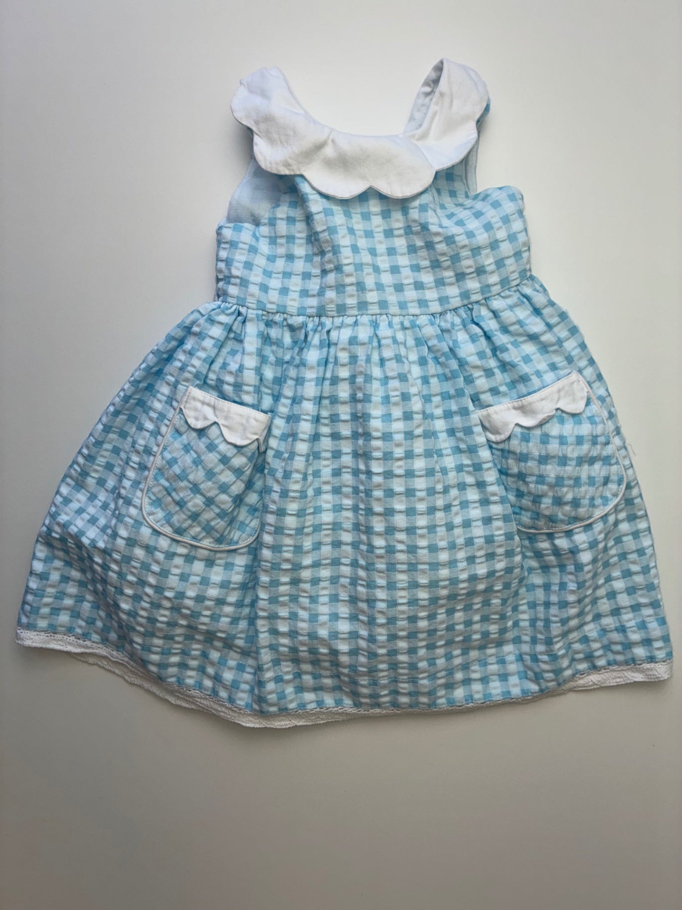 Cotton Kids Dress - Blue Gingham | size 12 Months