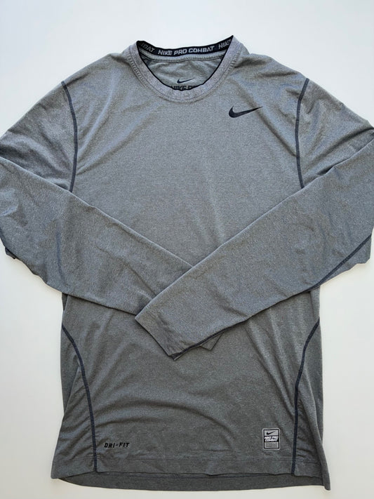 Nike Long Sleeve T-Shirt - Gray Pro Combat (Adult Size S) | size Men's S