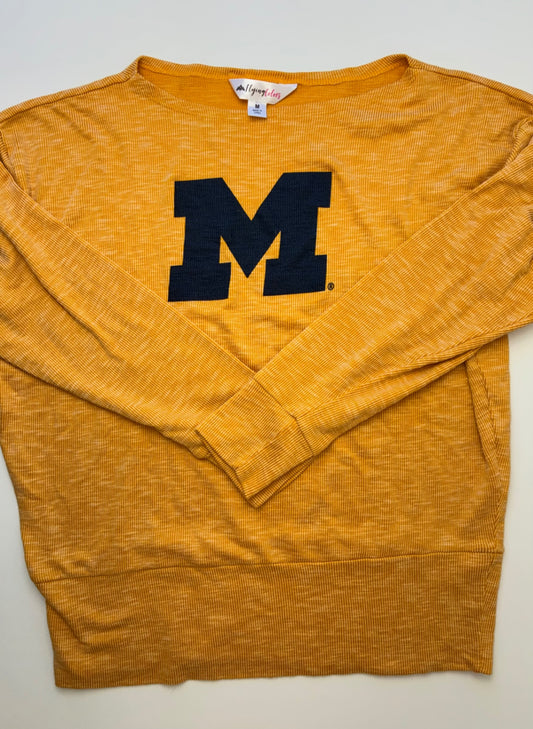 Flying Colors Sweatshirt - Yellow Ribbed Michigan (Adult Size M) | size Women's M