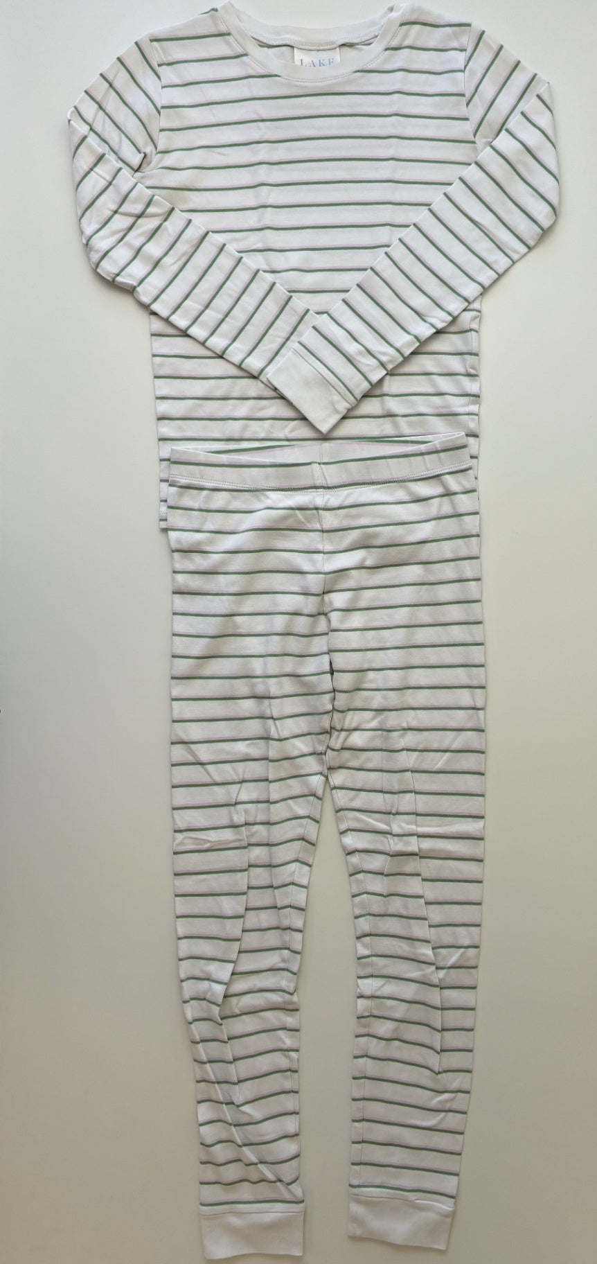 Lake 2 Piece Ensemble - White Striped Long Pajamas | size 12