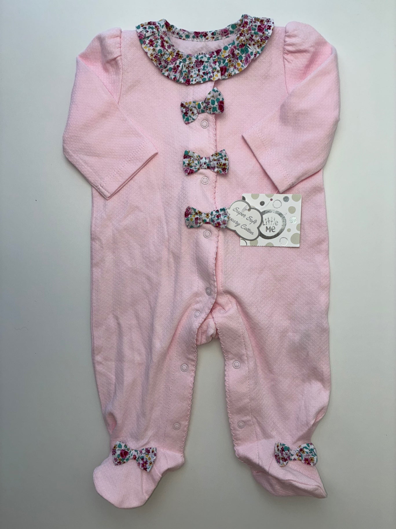 Little Me Onesie - Pink Floral Collar Footed | size 3 Months