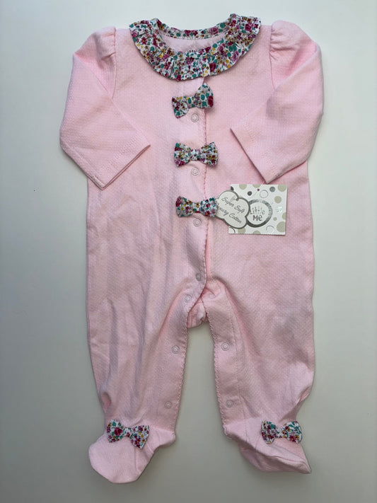 Little Me Onesie - Pink Floral Collar Footed | size 3 Months