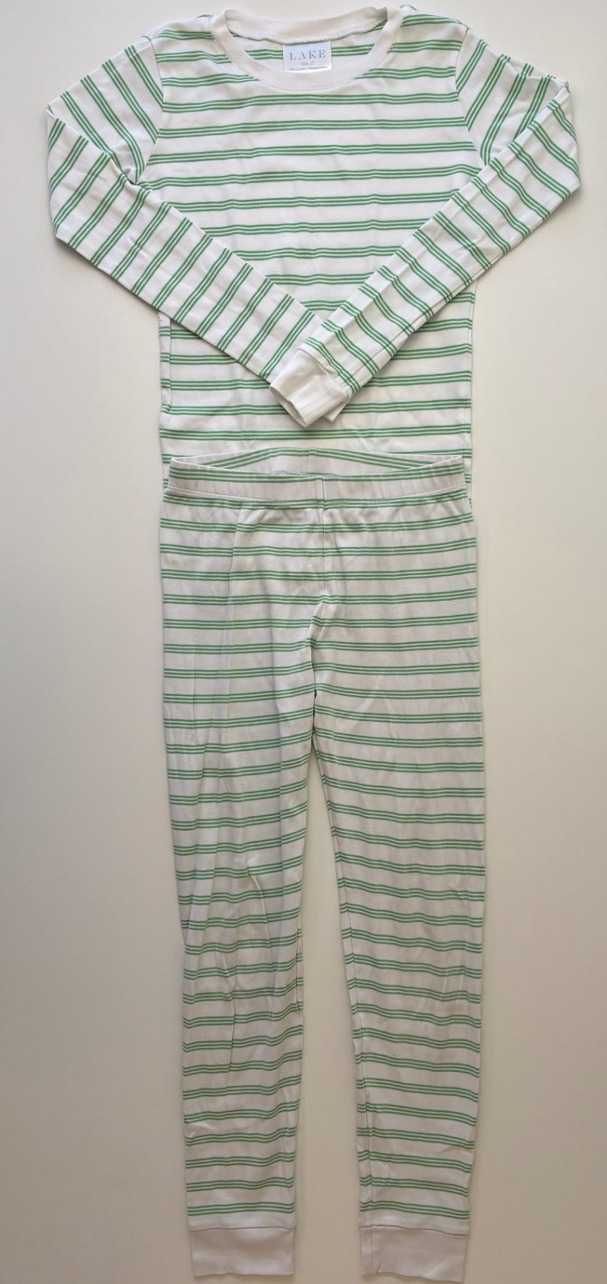 Lake 2 Piece Ensemble - Green Striped Long Pajamas | size 10