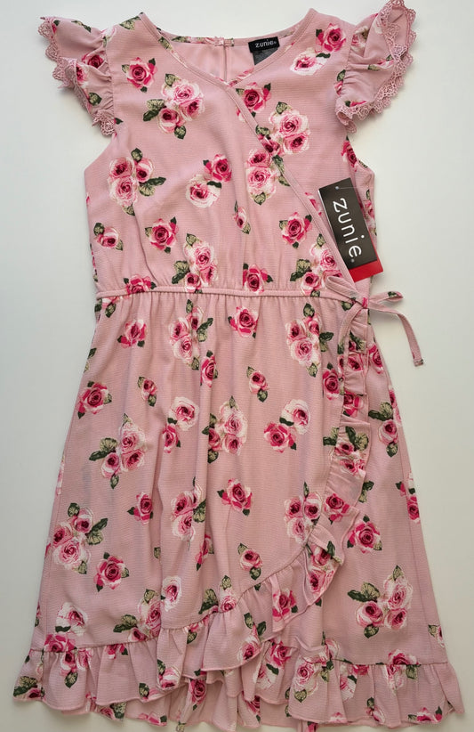Zunie Dress - Pink Floral Sleeveless Wrap Dress | size 10/12