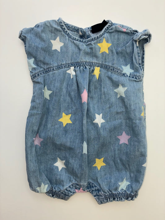 Baby Gap Onesie - Blue Chambray Stars Bubble | size 3 - 6 Months