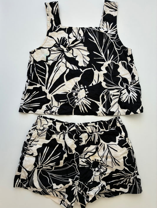 Gap Kids 2 Piece Ensemble - Black Floral Linen Tank Top + Shorts | size 8/10