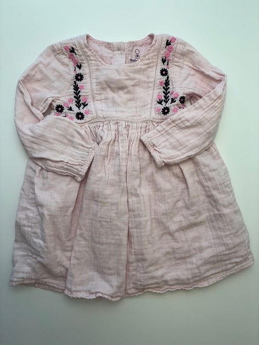 Mothercare Dress - Pink 100% Cotton Embroidered | size 18 - 24 Months