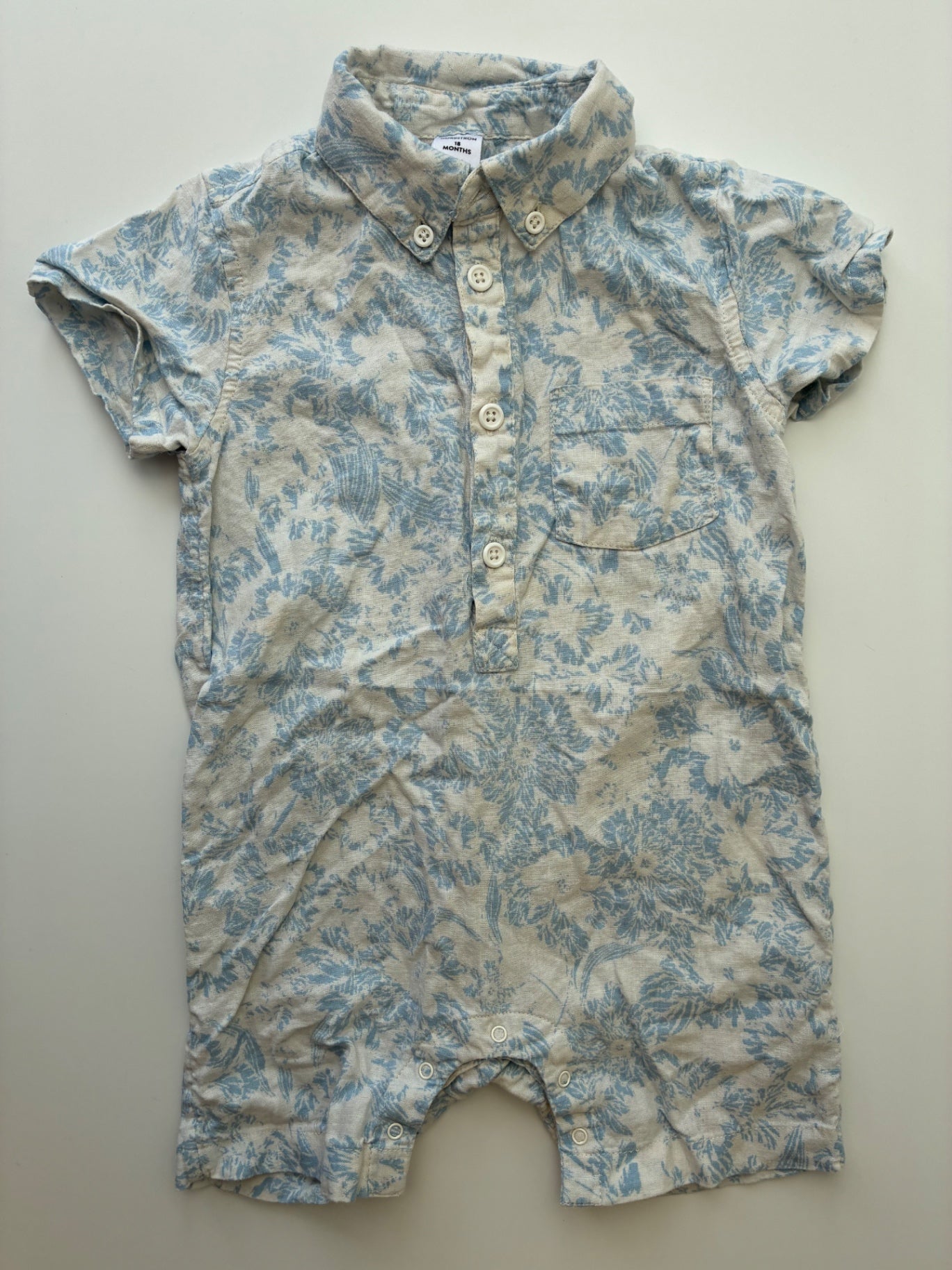 Nordstrom Onesie - Blue Floral Button Down | size 18 Months