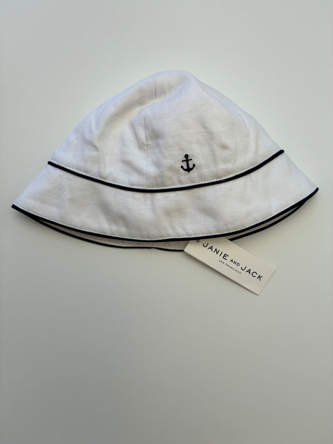 Janie and Jack Hat - White Anchor Bucket Hat | size 18 - 24 Months