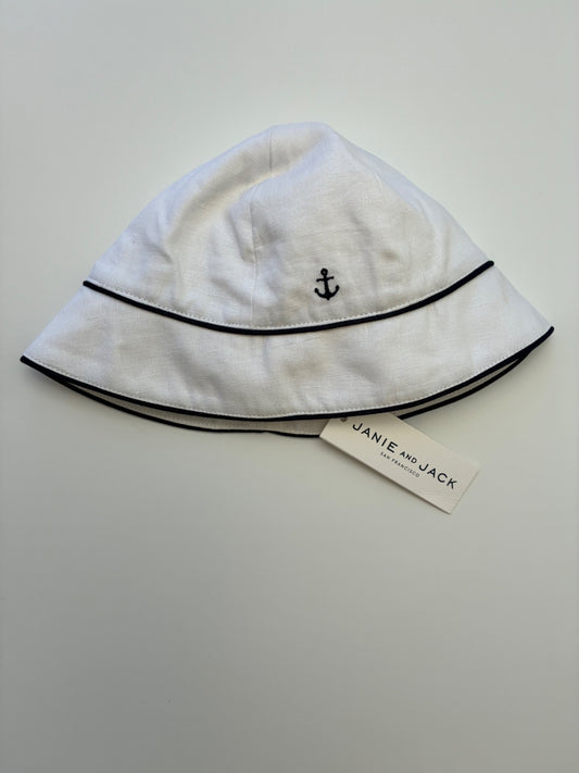 Janie and Jack Hat - White Anchor Bucket Hat | size 18 - 24 Months