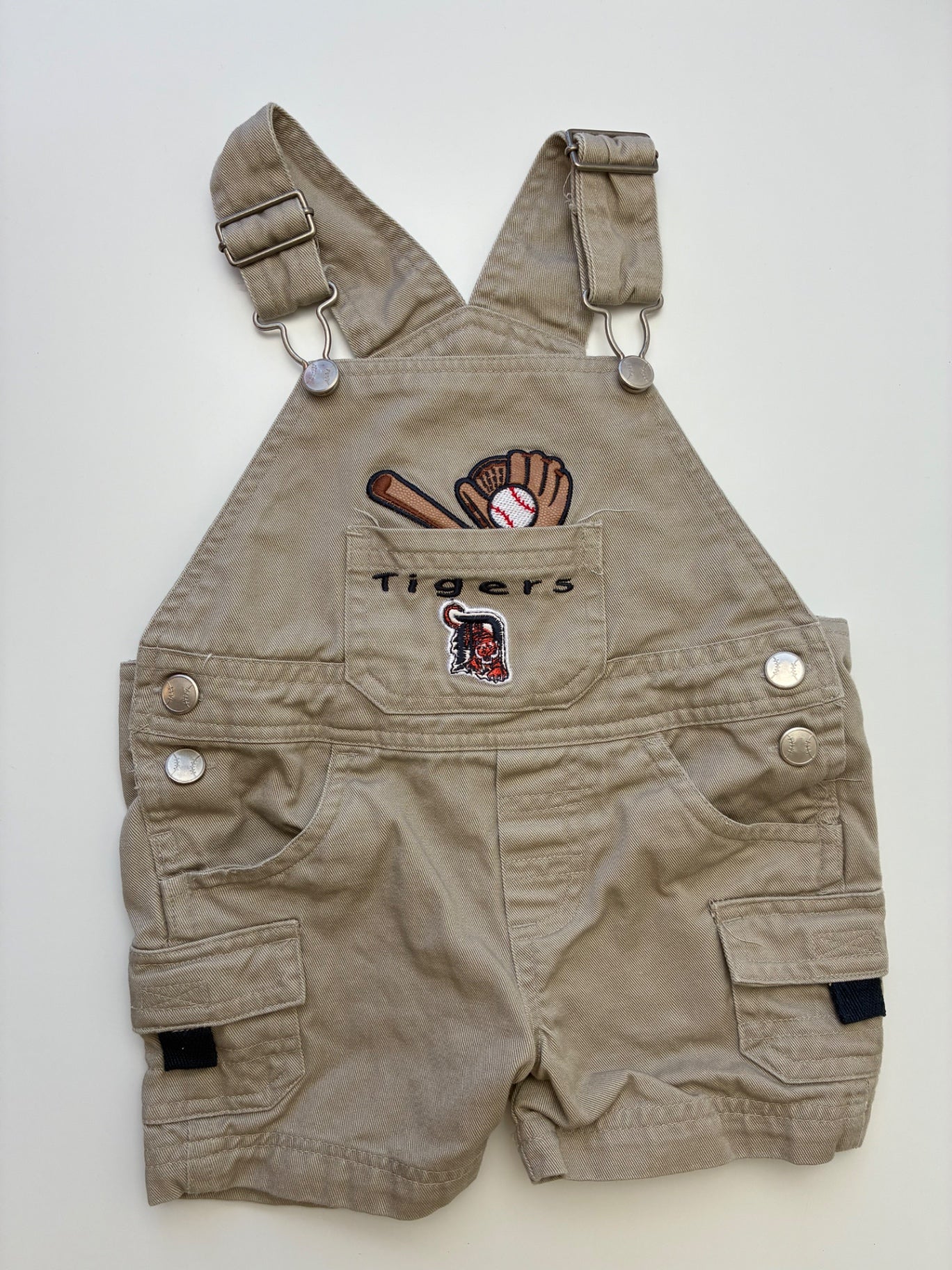 Detroit Tigers Onesie - Tan Logo Overalls | size 6 - 9 Months