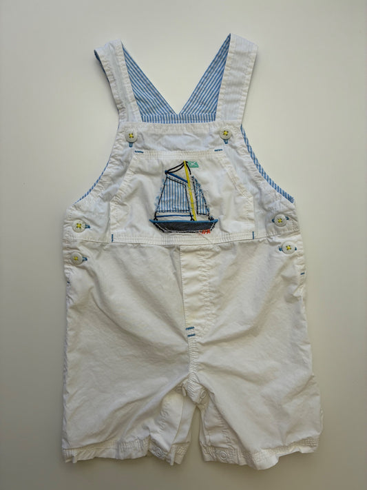 First Impressions Onesie - White Sailboat Overalls | size 12 Months