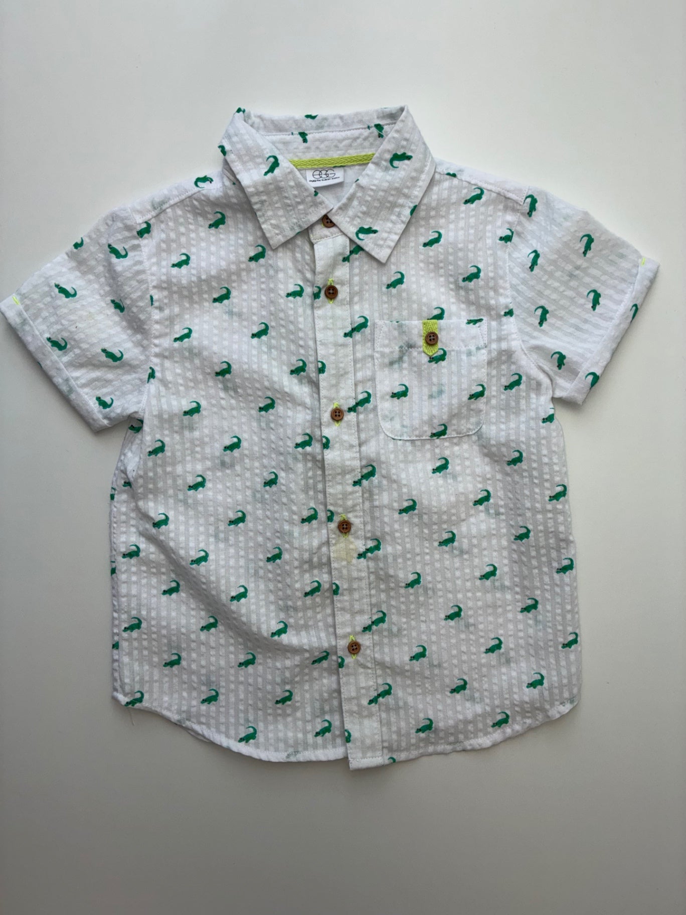 EGG New York Shirt - White Alligator Short Sleeve Button Up | size 3T