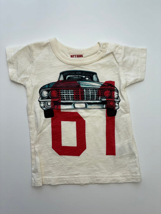 Bit'z Kids T-Shirt - Cream Car Graphic | size 6 - 12 Months