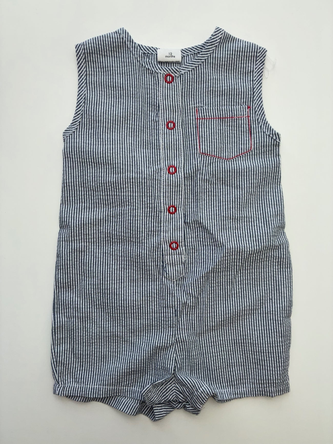 EGG New York Onesie - Blue Seersucker Romper | size 12 Months