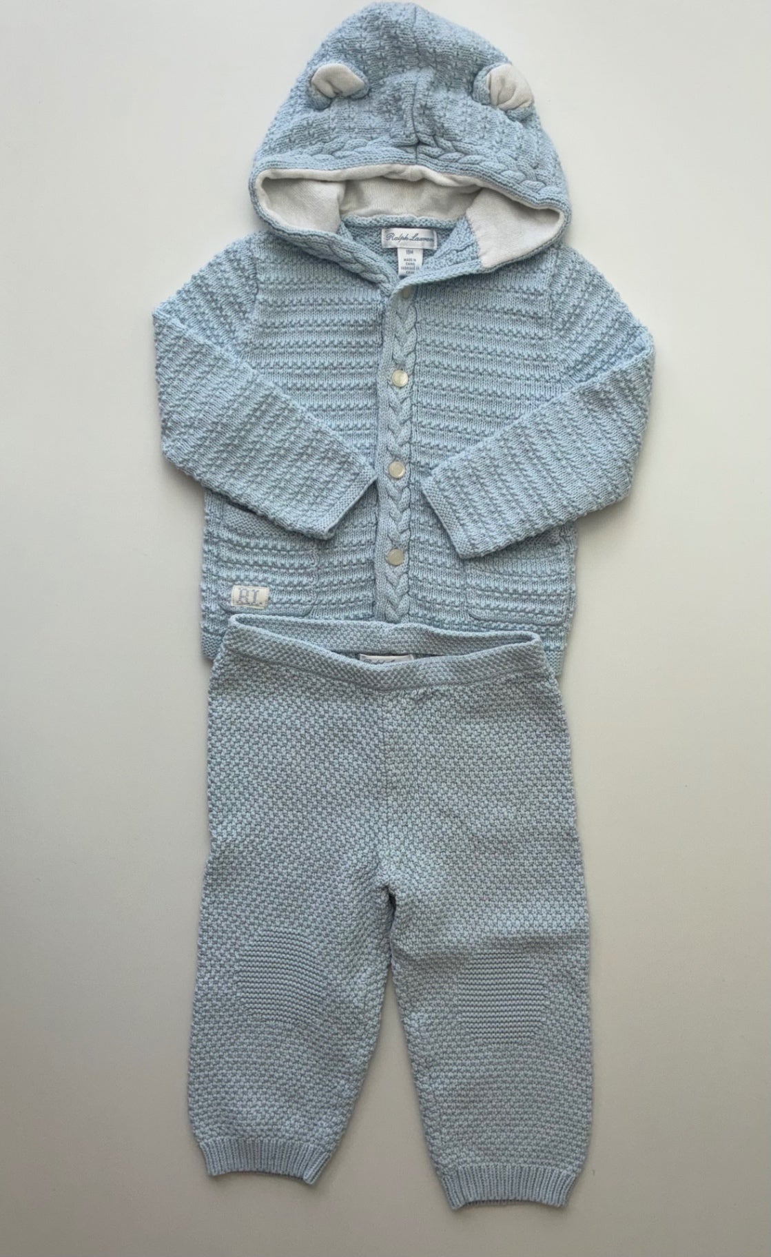 Ralph Lauren 2 Piece Ensemble - Blue Knit Hoodie + Pants | size 18 Months