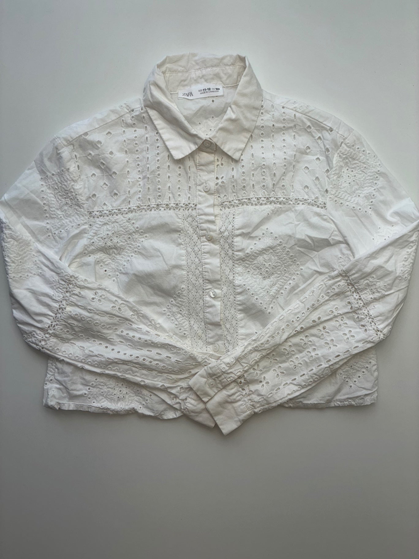 Zara Shirt - White Eyelet Blouse | size 11/12