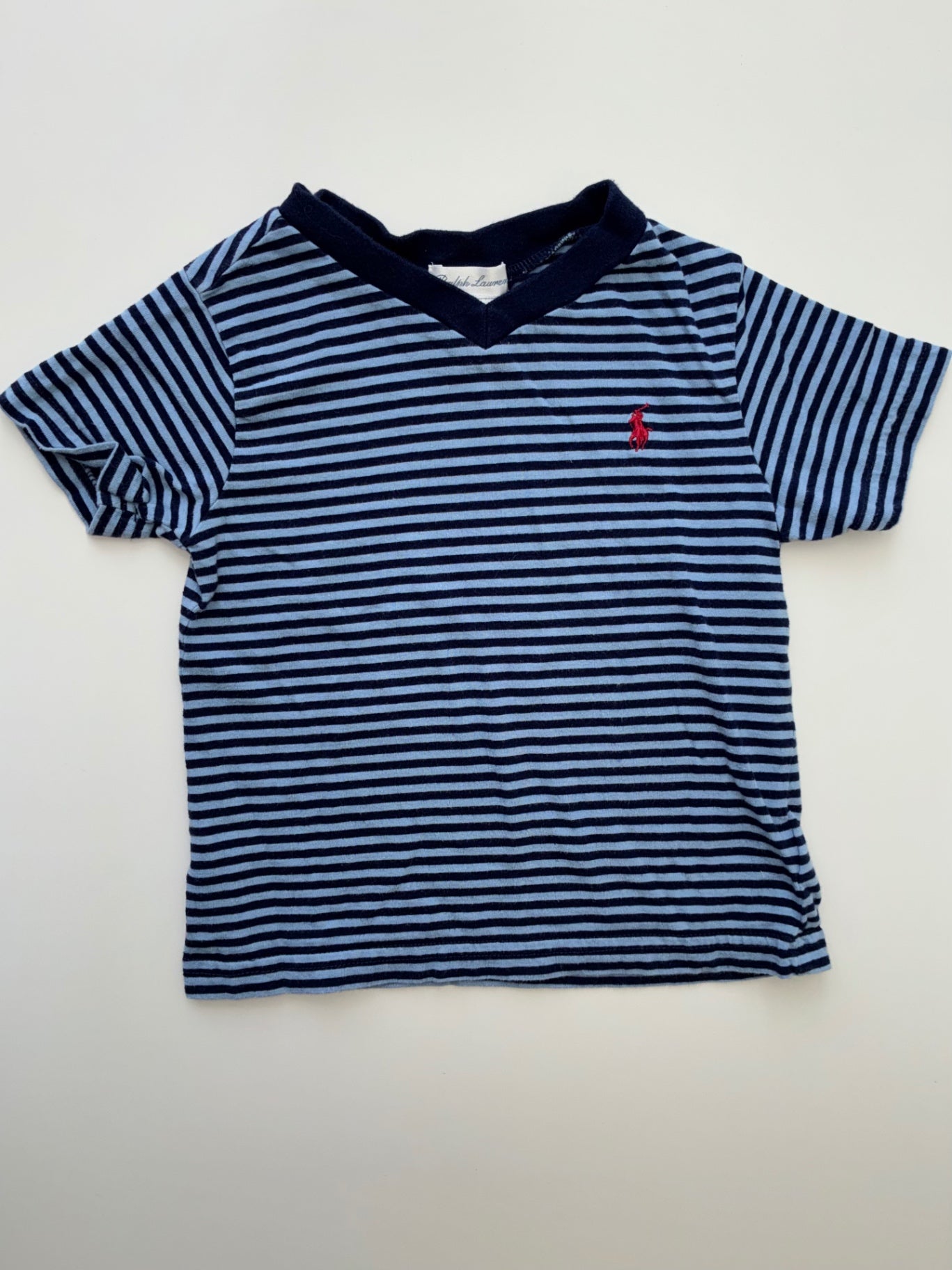 Ralph Lauren T-Shirt - Blue Striped V-Neck | size 18 Months