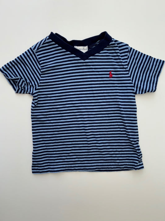 Ralph Lauren T-Shirt - Blue Striped V-Neck | size 18 Months