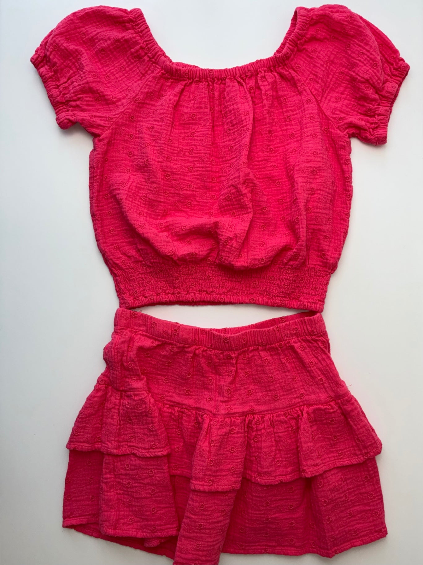 Cat & Jack 2 Piece Ensemble - Pink Eyelet Blouse + Tiered Skirt | size 8